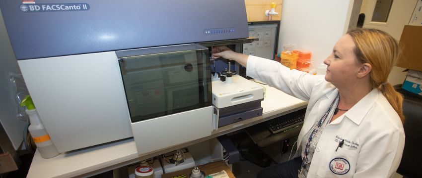 Researcher using equipment in a lab.