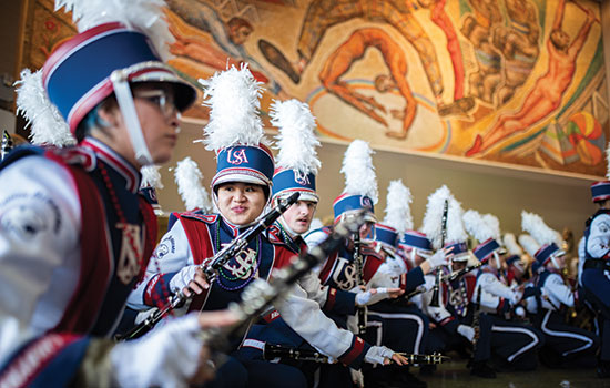 Jaguar Marching Band sitting down