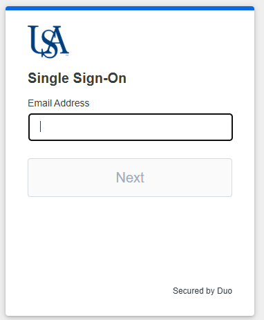 Screenshot of DUO sign in screen through USA single sign on (SSO)