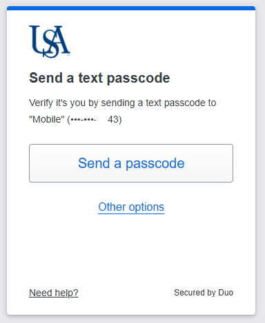 Screenshot of passcode selection screen