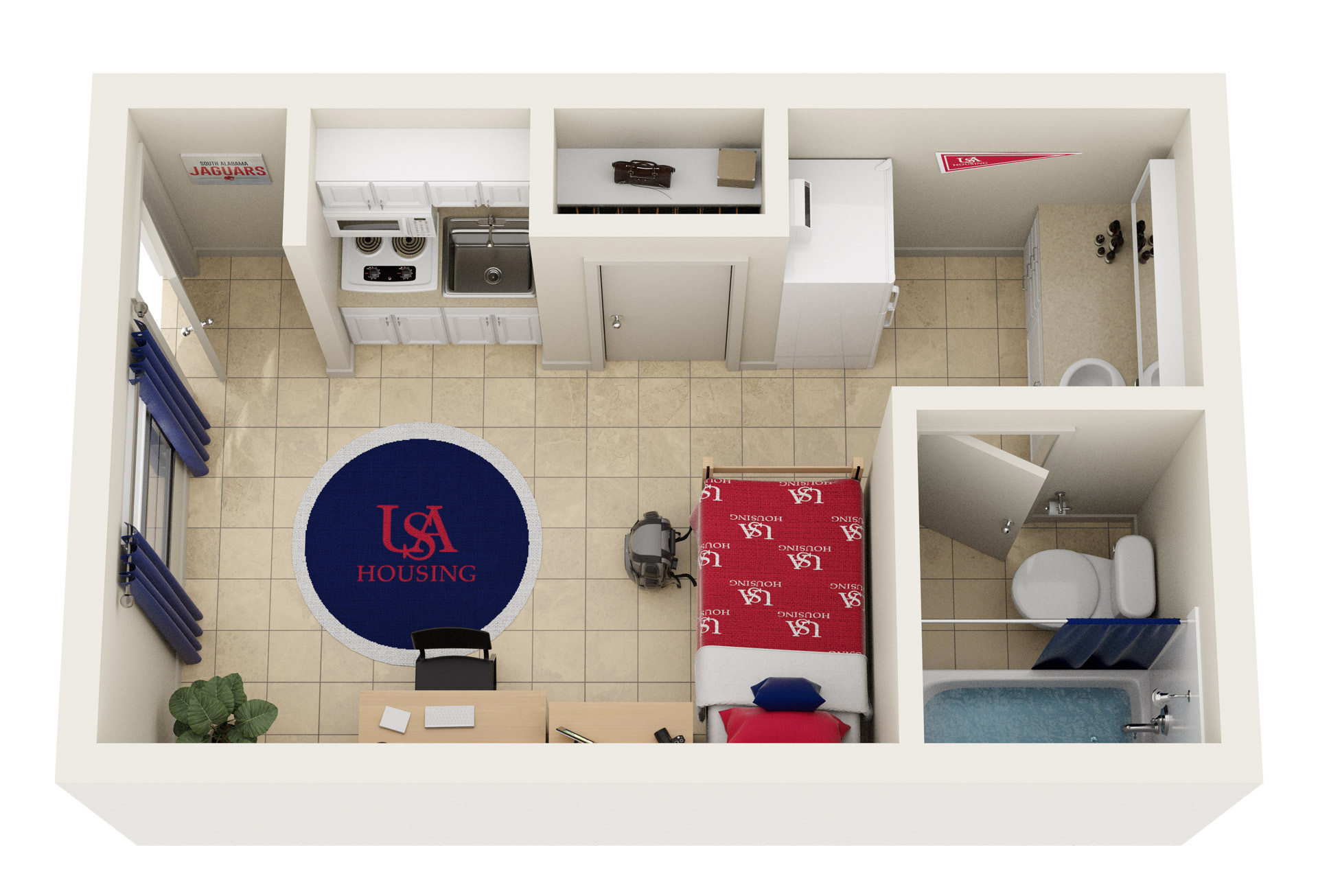 3D floor plan of Delta Private Room with Kitchenette