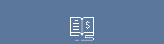 Book with dollar sign on page icon.